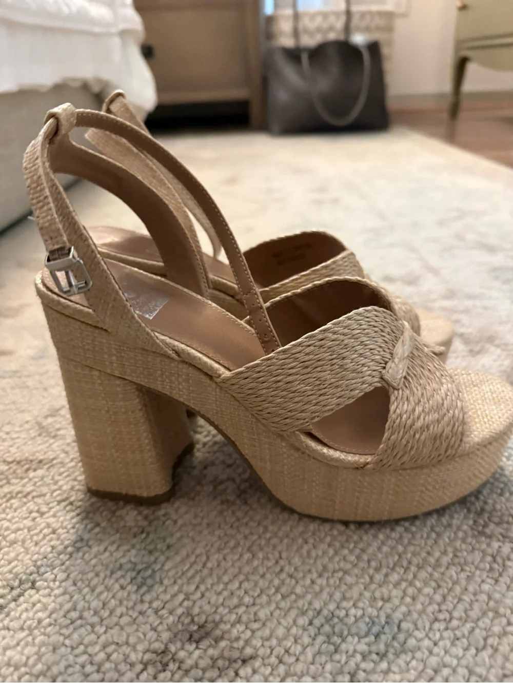 Dolce Vita Natural Woven Platform Sandals in Beige